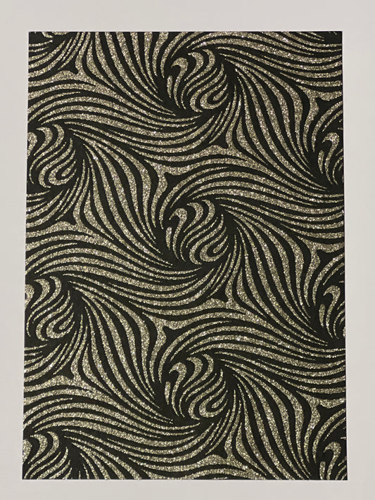 Specialty Paper 1 x Handmade A4 Black/Gold Glitter Swirls Print Paper