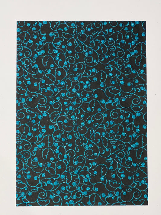 Specialty Paper 3 x  A4 Handmade Black/Teal Glitter Swirls/Circles