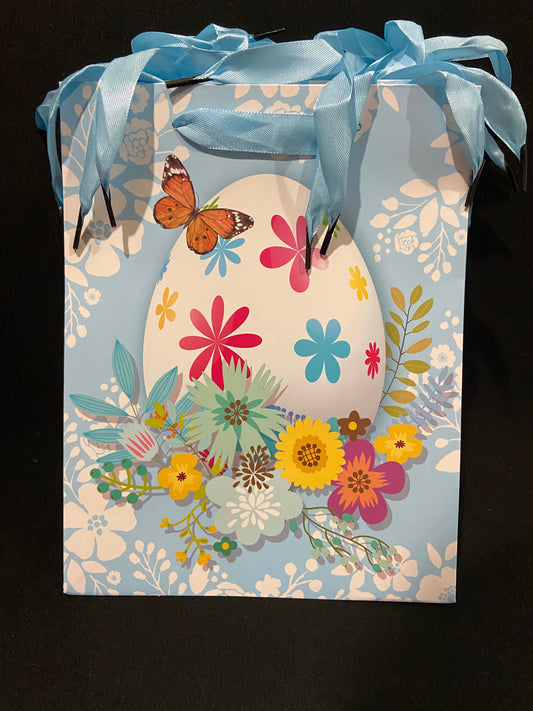 Easter Gift Bag - Easter Egg with Flowers & Butterfly - 23x18x8cm