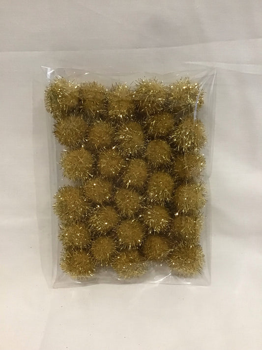 Tinsel Glitter Pom Poms - Gold  - Pack of 30 - Size 20mm