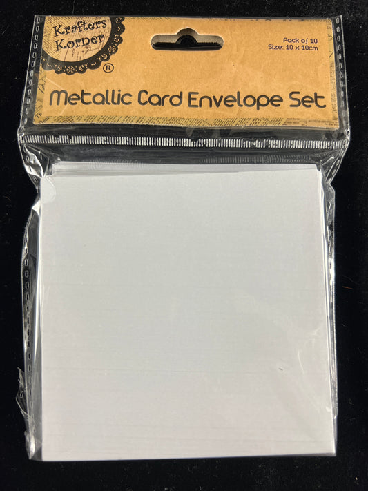 Metallic White - Card and Envelope Set - Size 10x10cm - Pk10