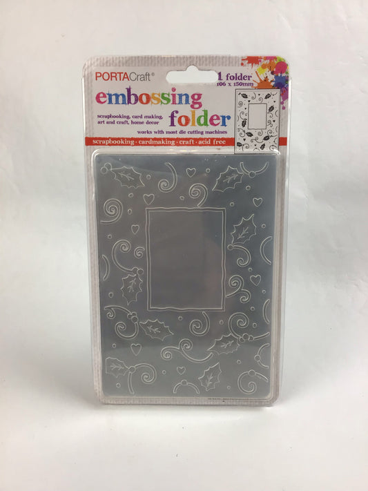 Embossing Folder - Frame with Holly/Ivy Swirly background - One Folder