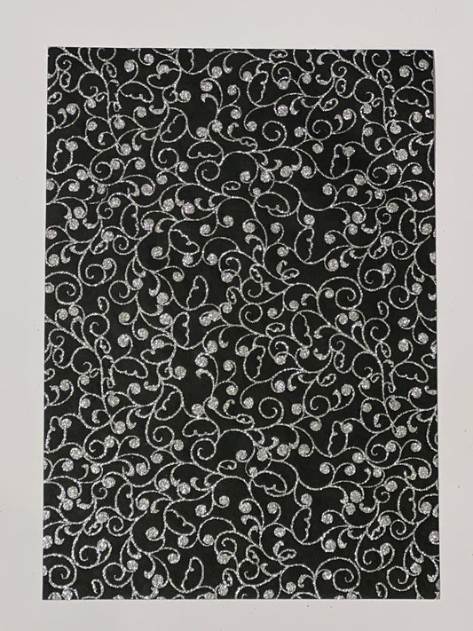 Specialty Paper 3 x  A4 Handmade Black/Silver Glitter Swirls/Circles