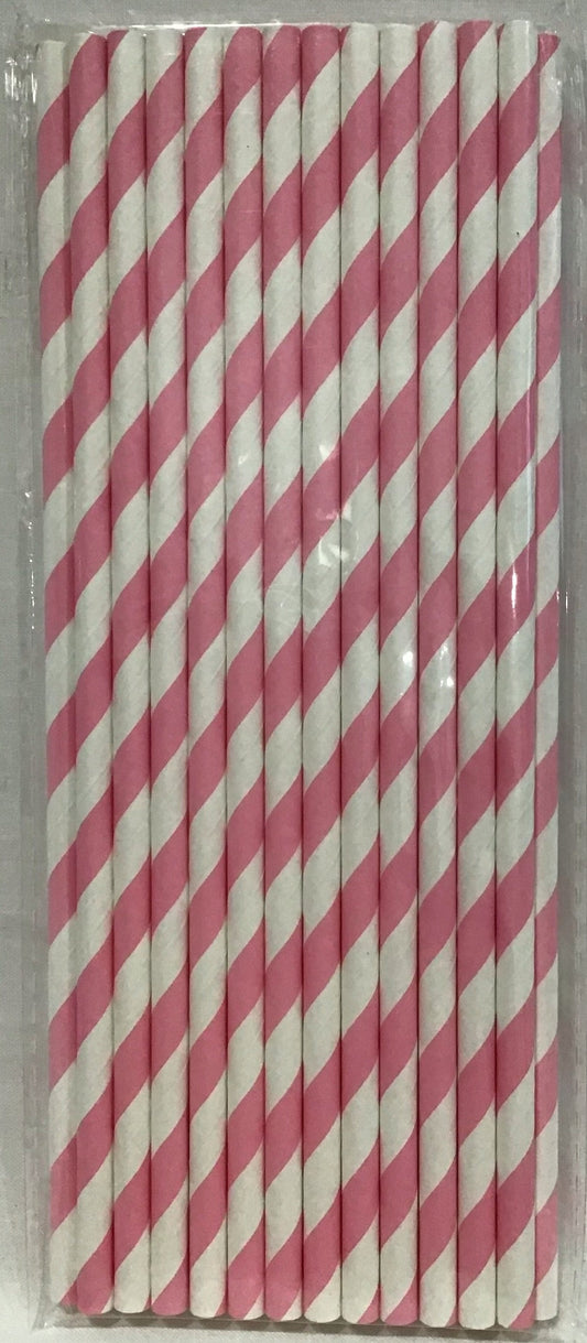 Paper Straws - Pink/White striped - Gender Reveal - Pack of 25