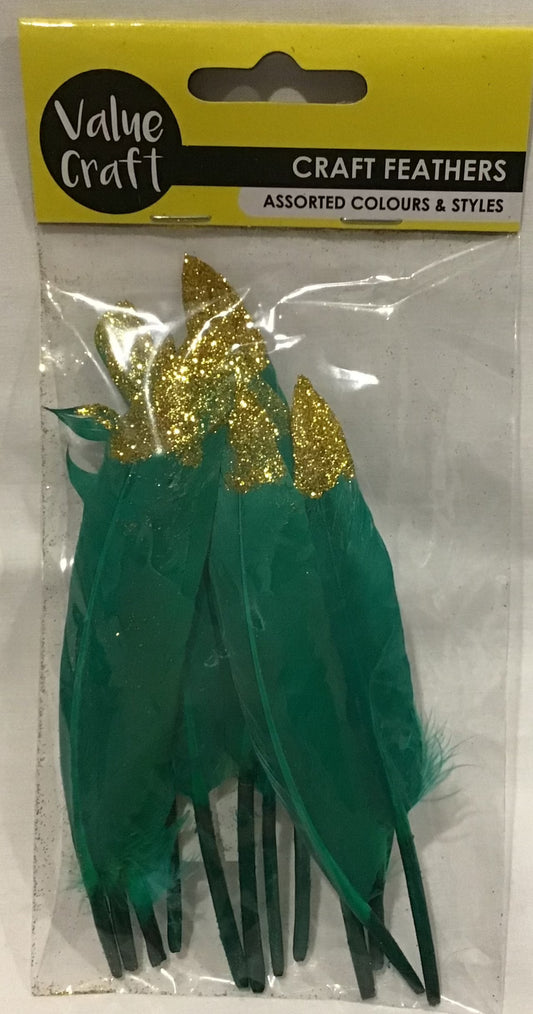 Craft Feathers - Green Gold tipped - 12 pack