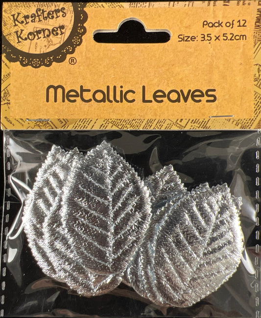 Metallic Leaves - Silver - 12 pk - 3.5x5.2cm