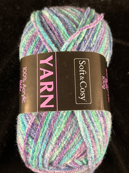 Soft and Cosy - 100% Acrylic Knitting Yarn - 100g - Purple/Blue/Green Multi