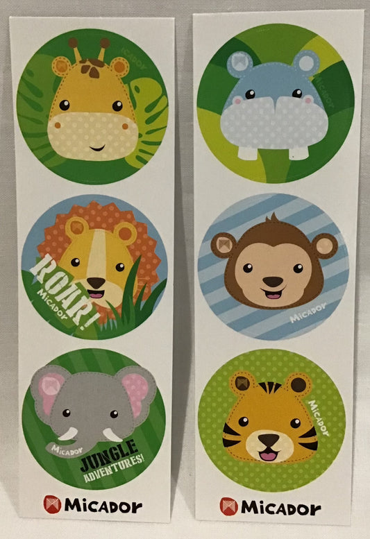 Stickers - Jungle Animals - 6 designs - 30 pk