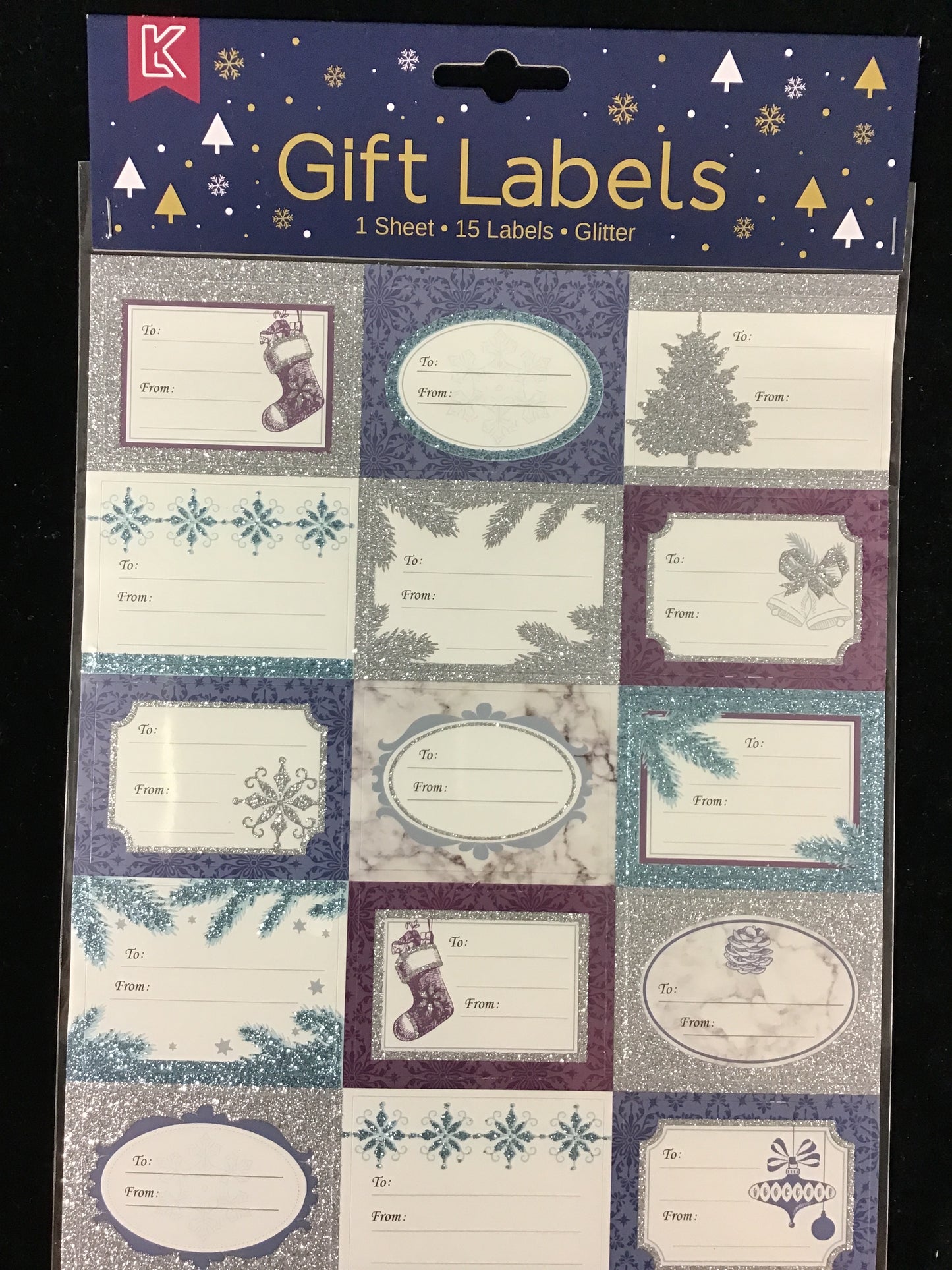 Christmas Gift Glitter Label Tags - Silver and Blue - 15 pack