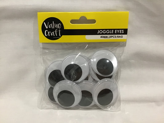 Joggle Eyes (Googly) - 40mm - Black and White - 15 pcs