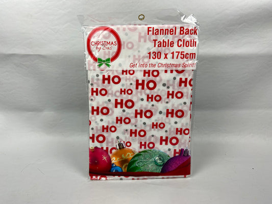 Christmas Flannel Back Table Cloth - 130cm x 175cm - Ho Ho Ho