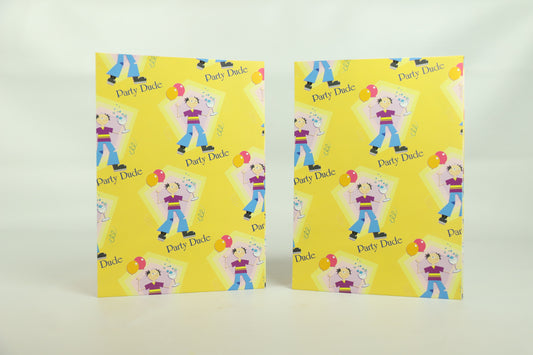 Wrapping Paper Sheets 2 x Party Dude Theme 70cm x 50cm