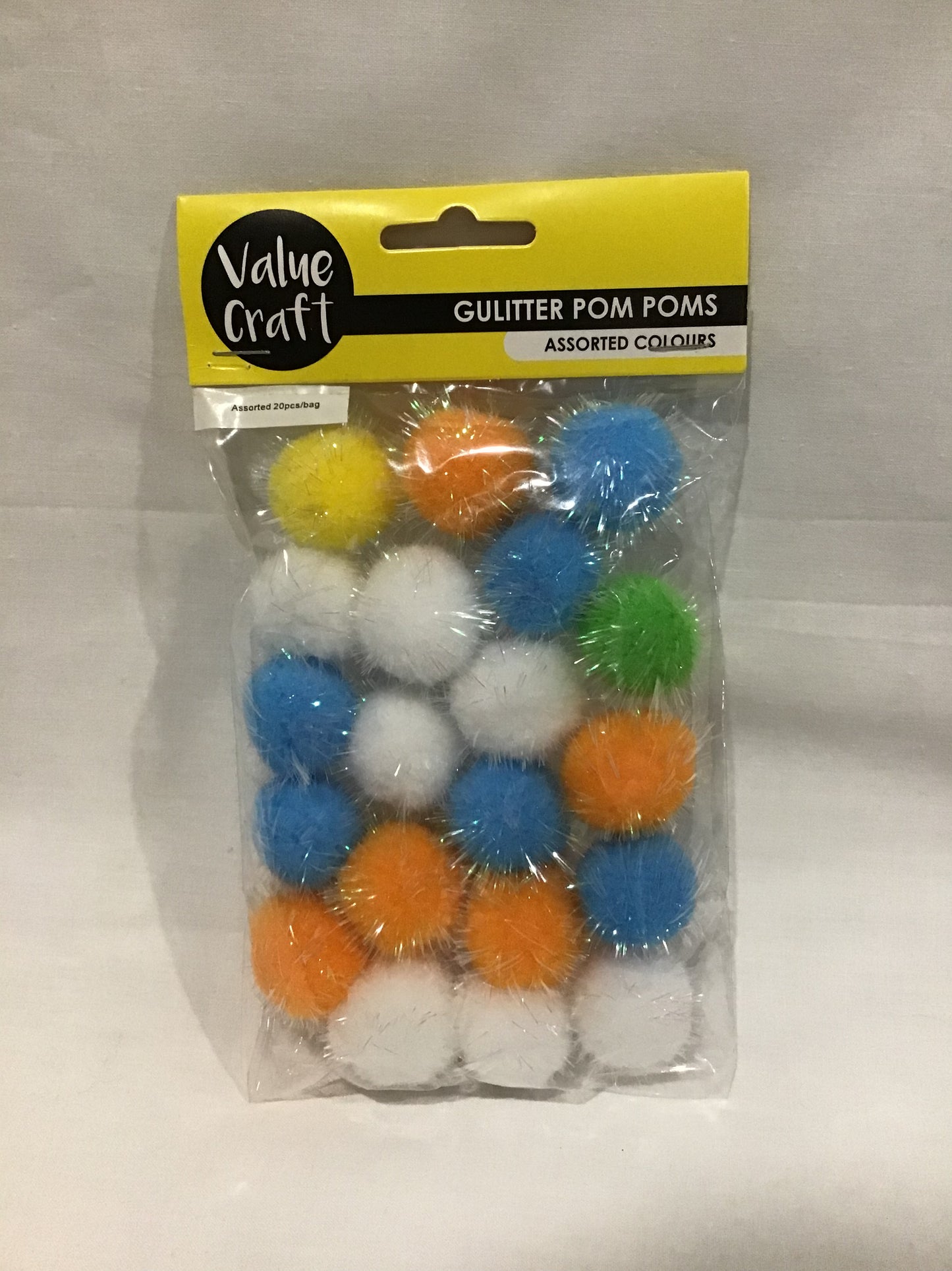 Glitter Pom Pom Balls - Assorted Colours - 20 pk - #1 - 25mm