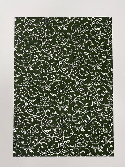 Specialty Paper 1 x  A4 Handmade (lightweight) Dark Green/White Paisley