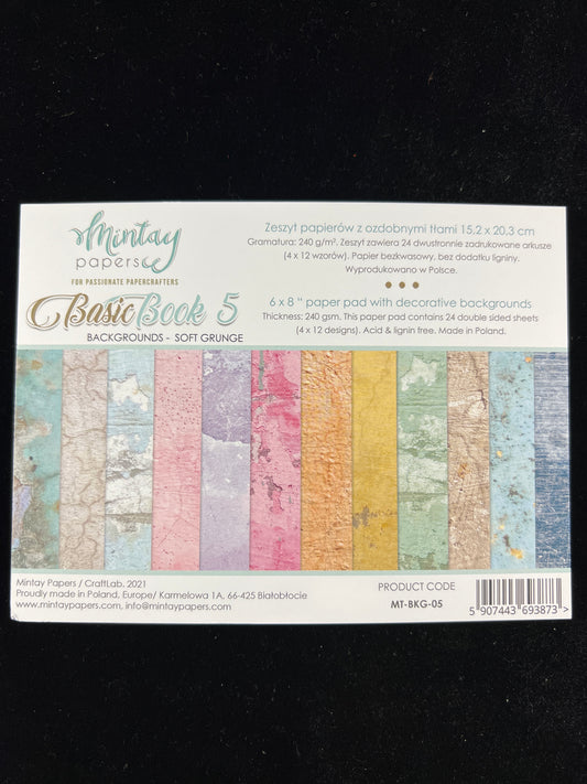 Book 5 - Backgrounds - Soft Grunge - 24x Double sided sheets - 15.2x20.4cm