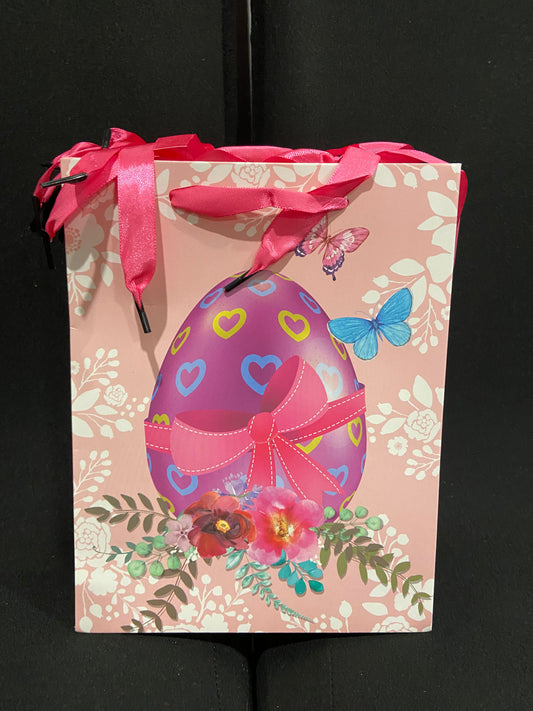 Easter Gift Bag - Easter Egg with Hearts/Flowers/Butterflies - 23x18x8cm