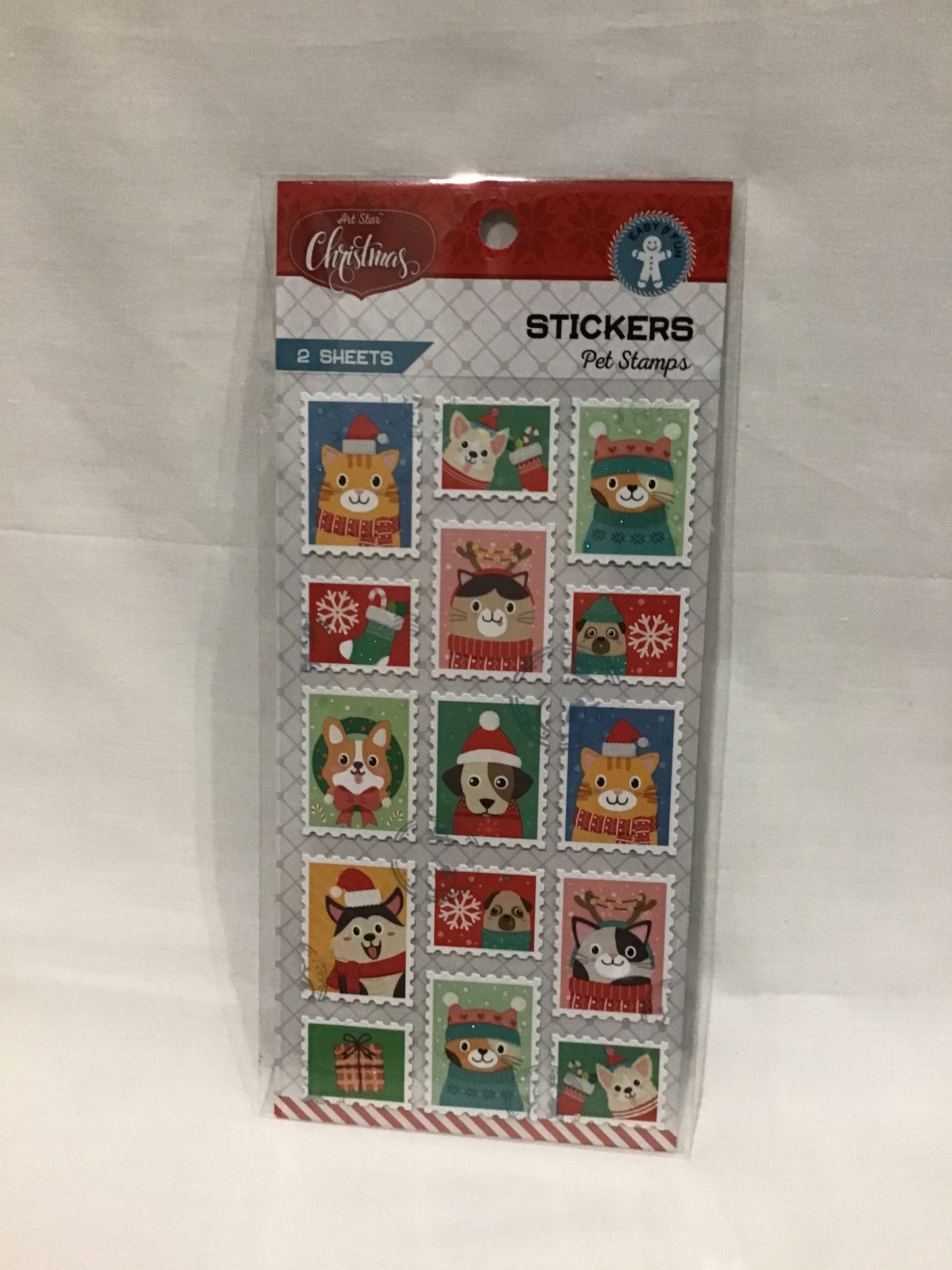 Christmas Pet Stamps - Stickers - 2 sheets - 15 pk