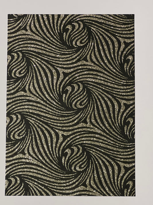 Specialty Paper 3 x Handmade A4 Black/Gold Glitter Swirls Print Paper