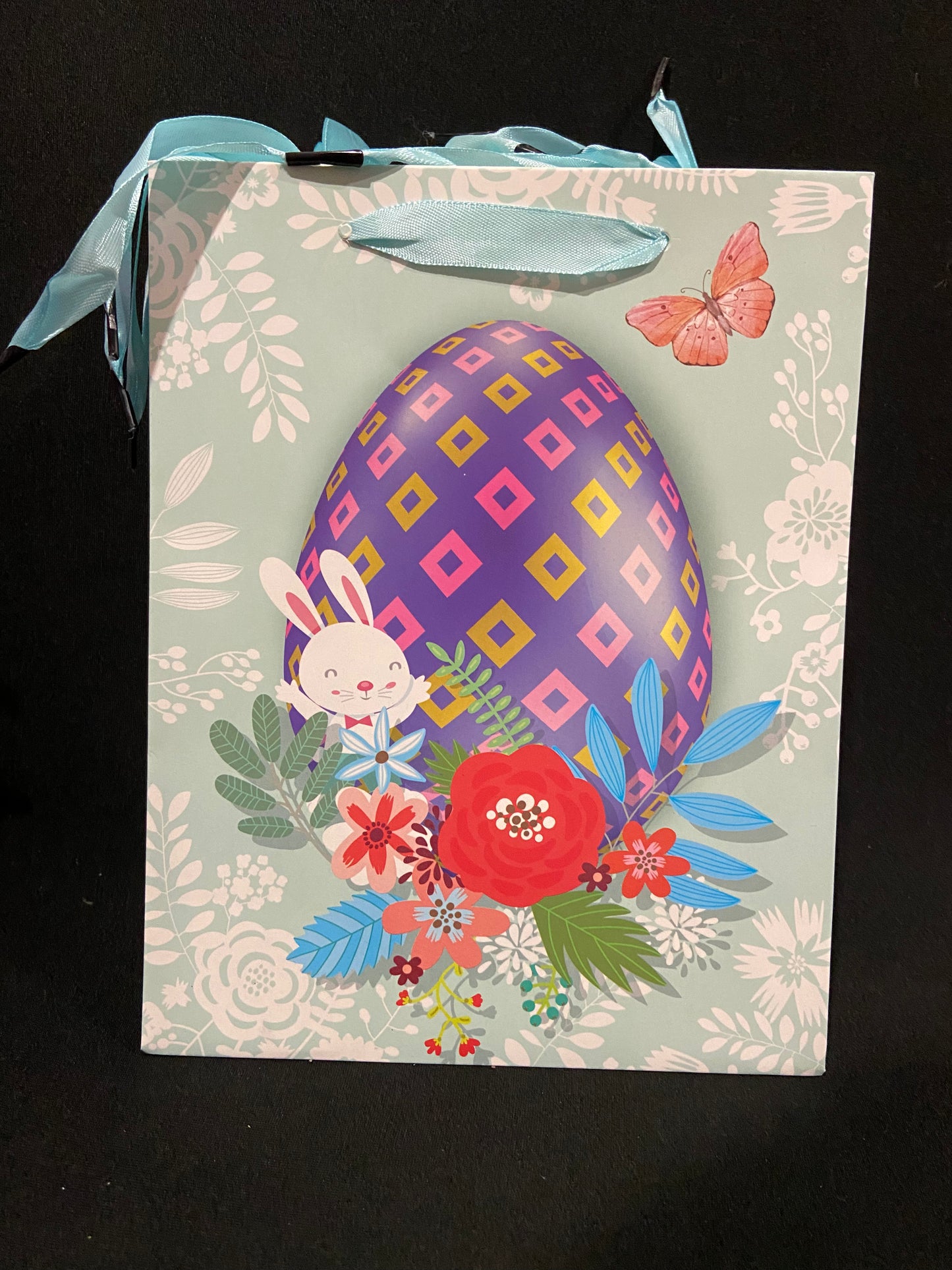 Easter Gift Bag - Easter Egg with Rabbit/Flowers/Butterfly - 23x18x8cm