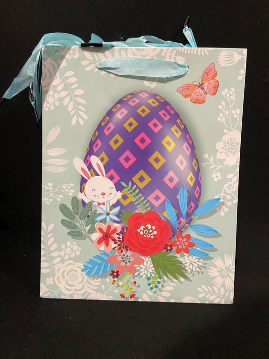 Easter Gift Bag - Easter Egg with Rabbit/Flowers/Butterfly - 23x18x8cm