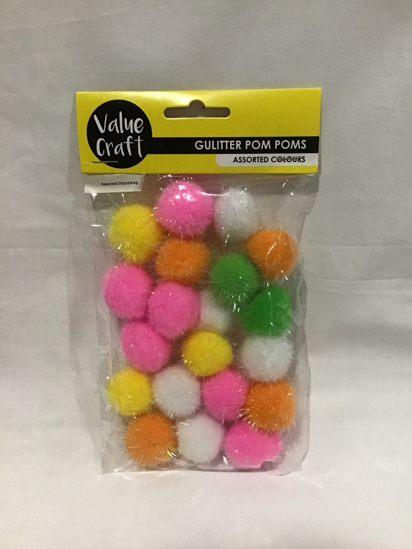 Glitter Pom Pom Balls - Assorted Colours - 20pk - #3 - 25mm