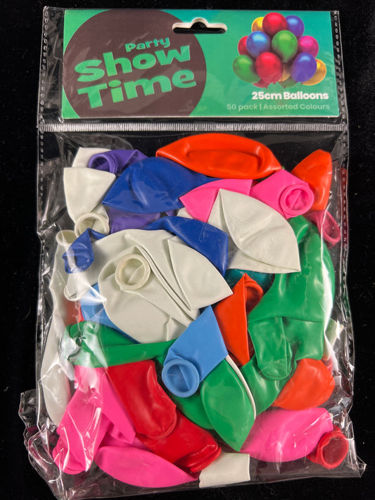 Party Show Time 25 - Assorted Colour Balloons 50pk
