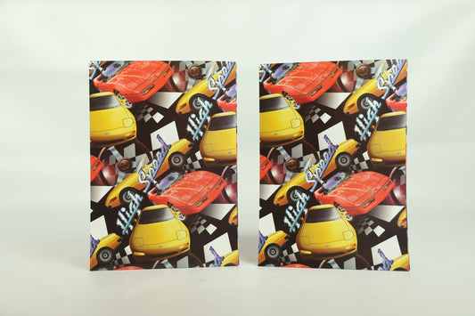 Wrapping Paper Sheets 2x High Speed Car Theme 70cm x 50cm