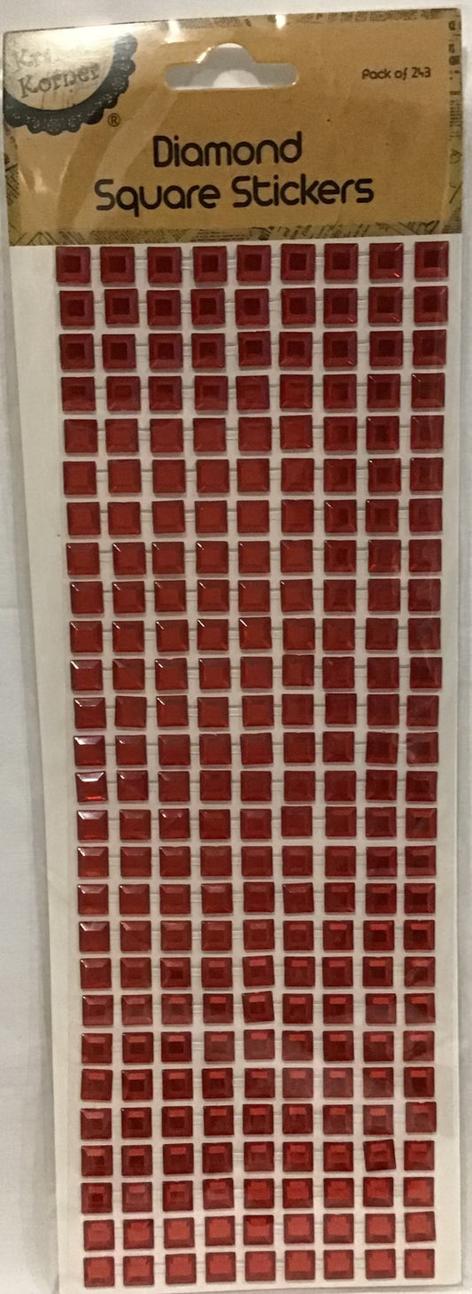 Diamond Squares Adhesive Stickers - 8mm - Red