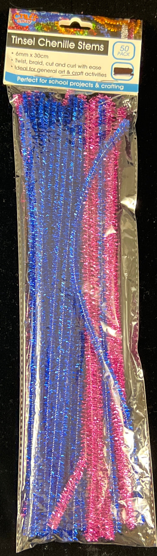 Metallic Tinsel Pipe Cleaners - Pink and Blue - Pack of 50