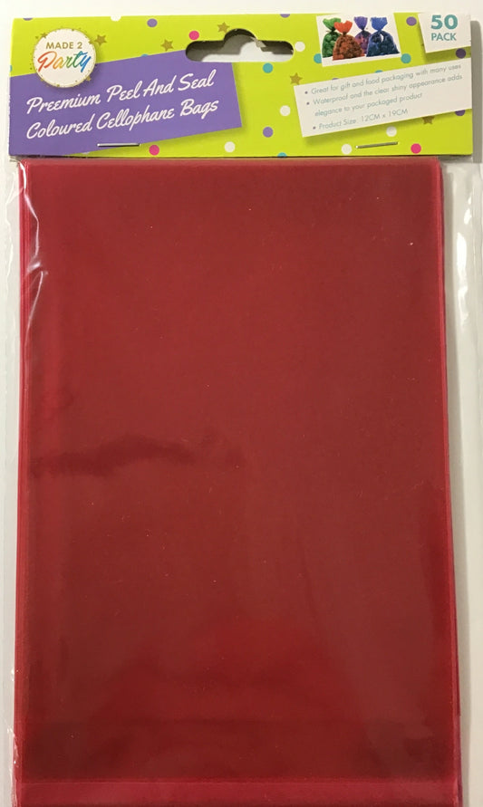 Cellophane Bags - Pink - Peel and Seal - Pk 50