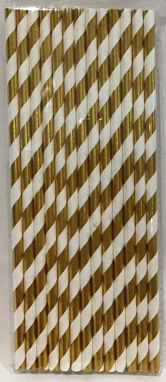 Paper Straws - Gold/White striped - Pack of 25