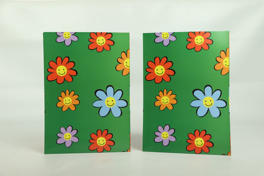 Wrapping Paper Sheets 2x Flowers on Green Background