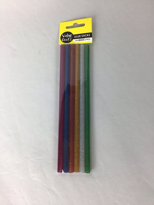 Hot Glue Gun Sticks - Glitter - Assorted Colours - 180x7mm - 6 pk