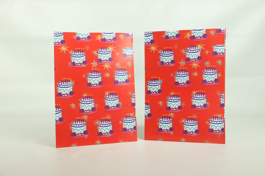 Wrapping Paper Sheets  2x Birthday Cakes on Red Background Theme 70cm x 50cm