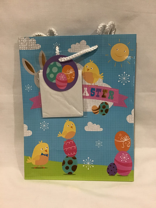 Easter Gift Bag - Happy Easter - Egg Stacks/Chicks/Rabbit - 23x18x10cm
