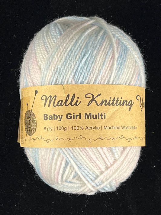 Malli Knitting Yarn - 8 Ply - Baby Girl Multi - 100g - 100% Acrylic
