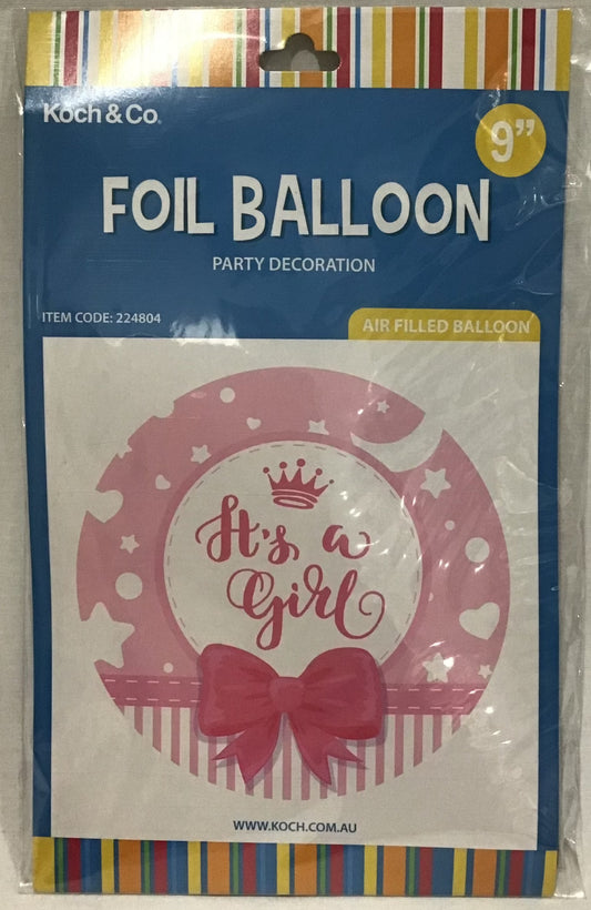 It’s a Girl Round Ribbon - Foil Balloon - Approx 22cm