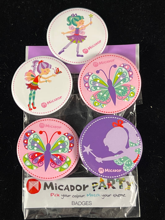 Party Badges - Fairy and Butterflies- 5 pk