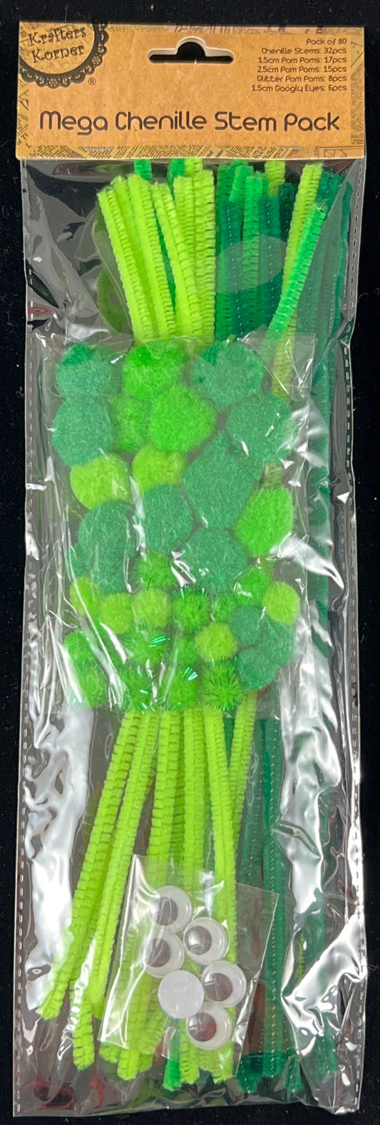 Mega Pipe Cleaners Pack Chenille Stem- 3 Shades of Green - Pack of 80
