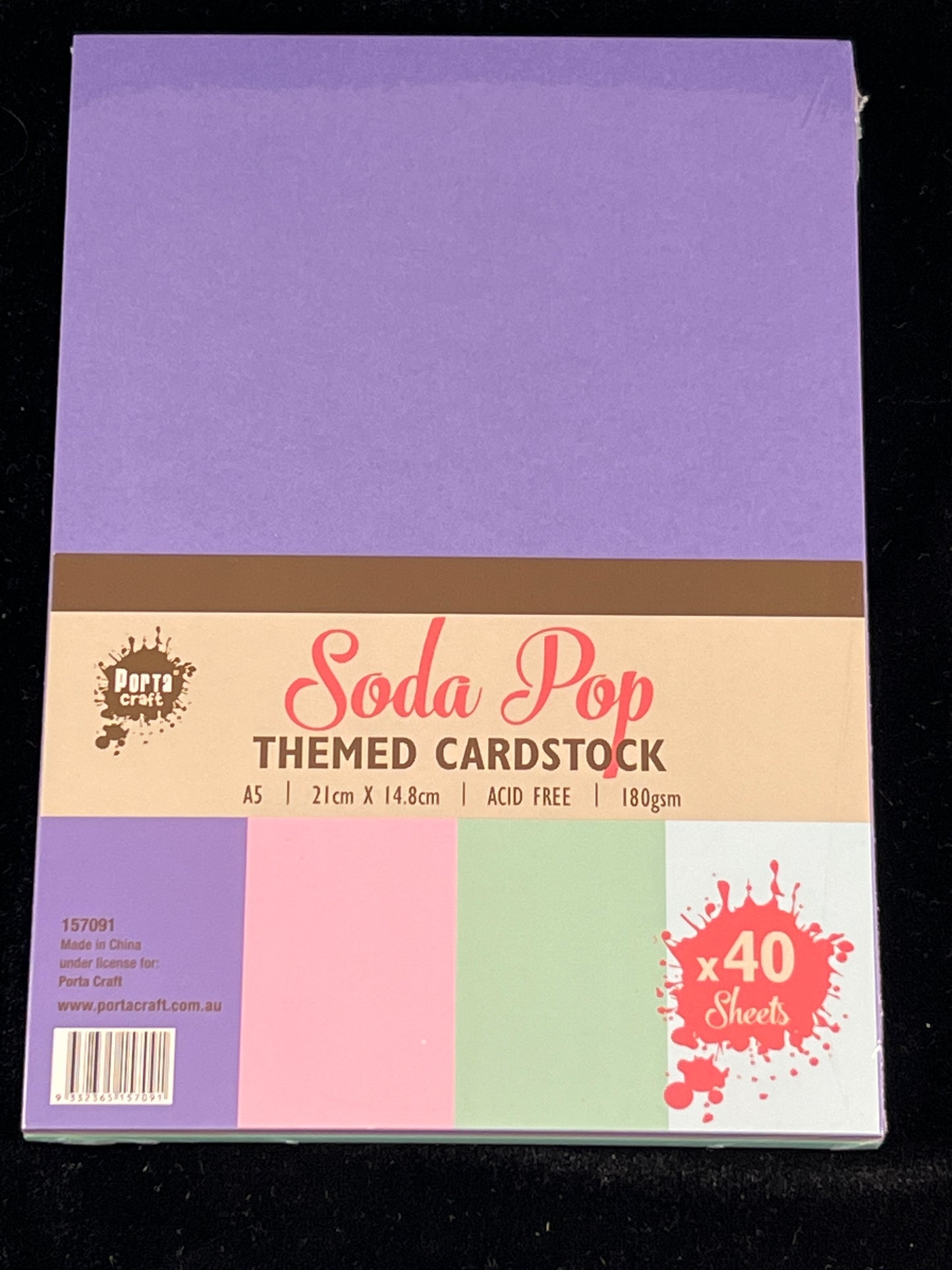 Porta Craft A5 Soda Pop Themed Cardstock 180gsm - 40 Sheets