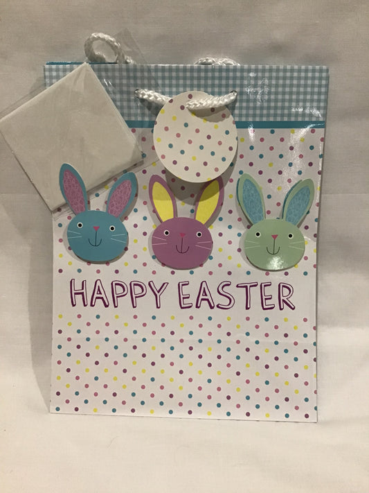 Easter Gift Bag - Happy Easter - 3 Cute Rabbits  - 23x18x10cm