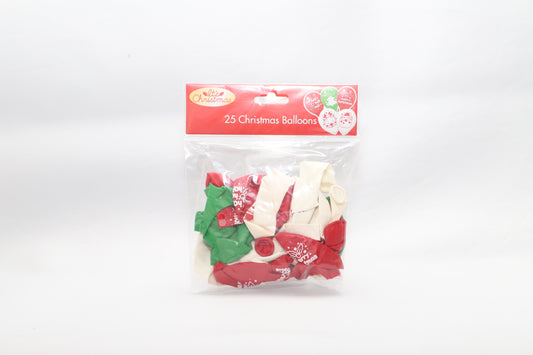 Christmas Balloons Printed - Red/White/Green - 25 pack