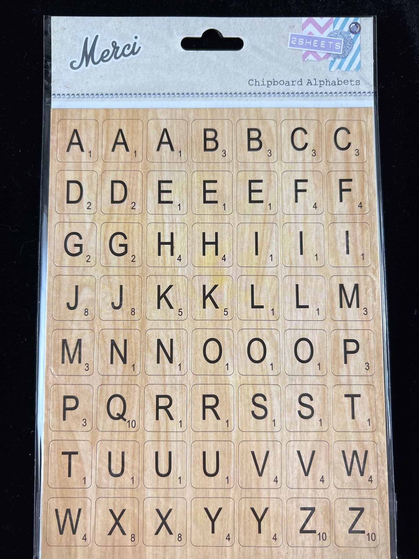 Chipboard Alphabets - 2 sheets - 112 pcs - Brown Wood