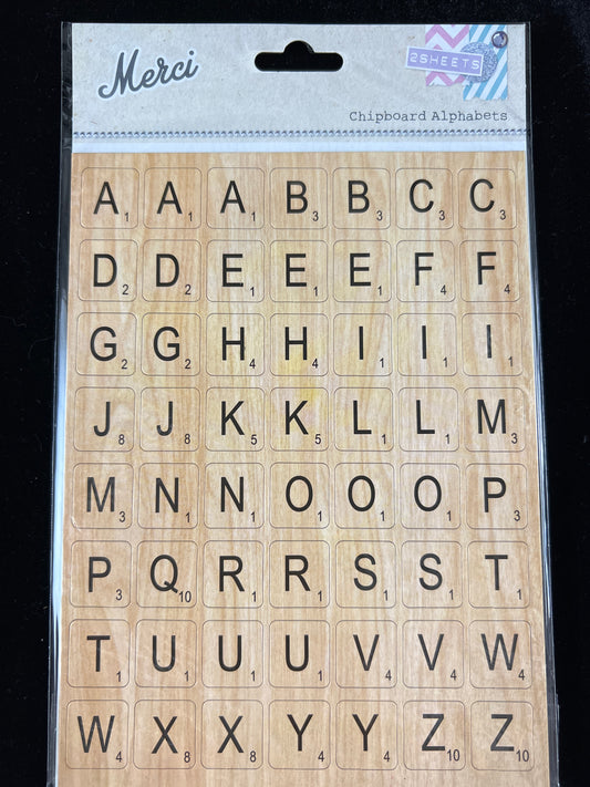 Chipboard Alphabets - 2 sheets - 112 pcs - Brown Wood
