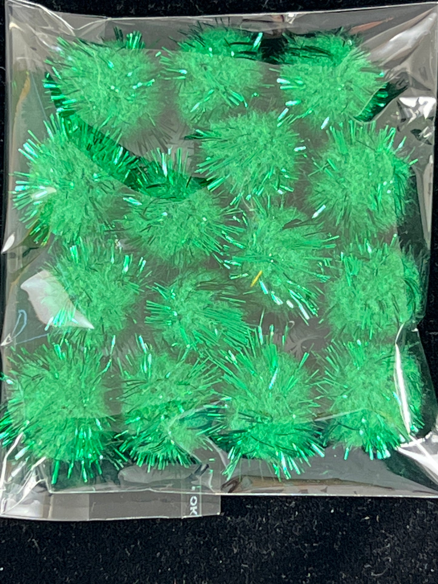 Tinsel Glitter Pom Poms - Green - Pack of 15 - Size 25mm