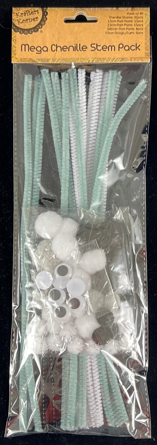 Mega Pipe Cleaners Pack Chenille Stem- Black/Grey/White - Pack of 80