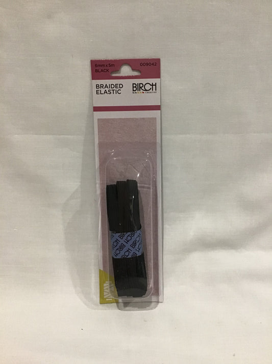 Braided Elastic - Black - 6mm x 5m