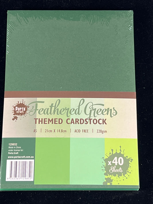Porta Craft A5 Feathered Greens Themed Cardstock 220gsm - 40 Sheets