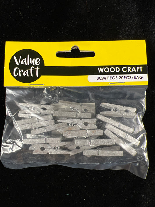 Mini Craft Pegs - Silver - Pack of 20