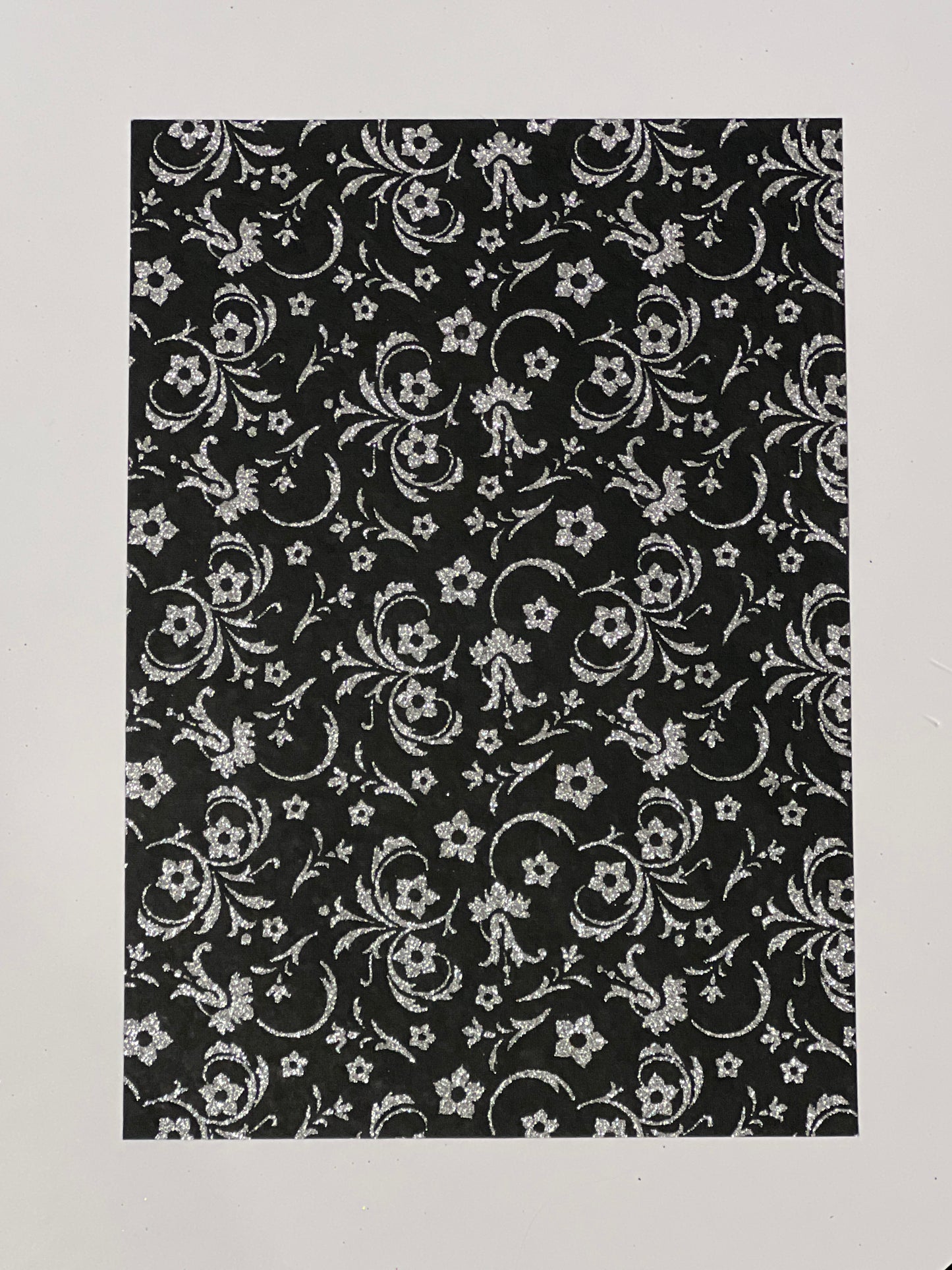 Specialty Paper 1 x  A4 Handmade Black/Silver Glitter Flowers/Leaves